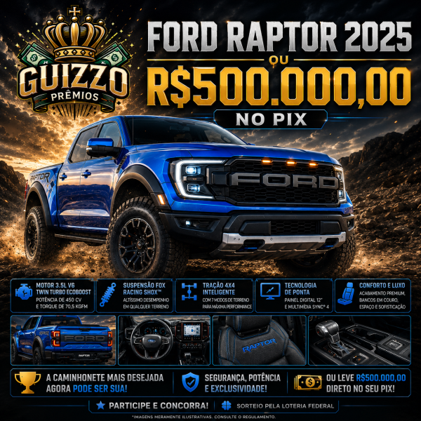 🚘 FORD RAPTOR 2025 ou R$500.000,00 no PIX 💰